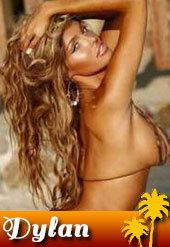 One of the blonde Miami companions poses in string bikini.